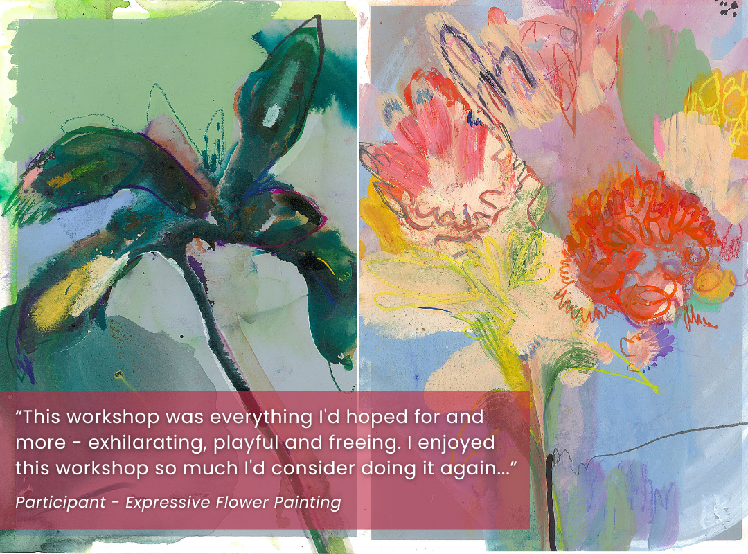 Expressive Flower Painting by Rob Unett. Bright colours and mixed media